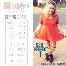 here is the sizing chart for the lularoe perfect tee this