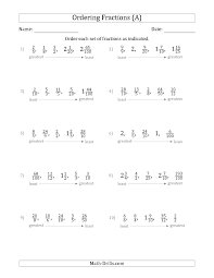 The Ordering Sets Of 5 Positive Fractions With Improper And Mixed Fractions A Math Worksheet From Fractions Worksheets Ordering Fractions Improper Fractions