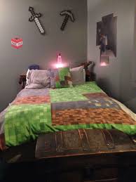 Minecraft Bedroom Sword And Pick Ax From Target Bedding From Red Bubble Wall Stickers From Amazon And Etsy Minecraft Bedroom Bed Home Decor