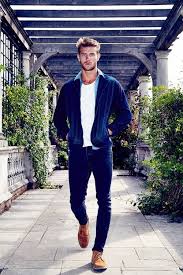 Black Blazer With Blue Jeans Men Men S Navy Bomber Jacket Light Blue Denim Shirt White Crew Neck T Shirt Navy Skinny Jeans Mens Outfits Mens Fashion Casual Casual Fashion