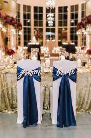 Navy Blue And Gold Bride And Groom Wedding Chair Ideas Blue Themed Wedding Bride Groom Chairs Wedding Sign Decor