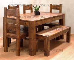 Rustic Farm 160cm Dining Table 4 Chairs 125cm Bench Dining Table Rustic Wood Dining Room Set Dining Table With Bench