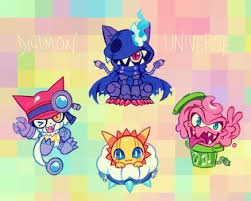 Cute Drawings Of Digimon Universe Applimonsters Gatchmon Hackmon Weathermon And Gomimon Made By Deviantart User Extyrannom Digimon Anime Boy Cute Drawings