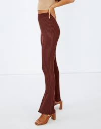 Free & fast shipping on orders $50+, afterpay & easy returns. Ribbed Flare Knit Pant In Brown Glassons