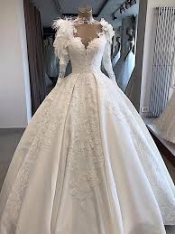 Luxury white beaded sequins ball gown satin wedding dresses bridal gowns elegant. Only Bridals Vintage Satin Ball Gown Wedding Dress Long Sleeve With Feathers High Neck Lace Appliques Wedding Gowns Bride Dress Dubai Wedding Dress Long Sleeve Bridal Gown Wedding Dress With Feathers