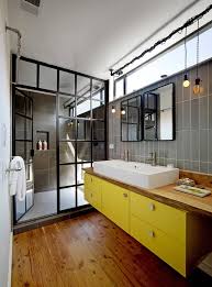 Master bath industrial master bathroom in dc metro with a corner shower, black and white tile, subway tile, white walls, medium hardwood floors and an undermount sink. 75 Beautiful Industrial Bathroom Pictures Ideas May 2021 Houzz