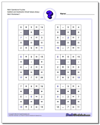 Https Www Dadsworksheets Com Number Grid Puzzle Math Operations Addition And Subtraction Small Values Easy Grid Puzzles Number Grid Maths Puzzles