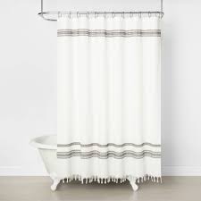 This curved shower curtain rod comes complete with hardware for a quick and easy installation. Gray Farmhouse Shower Curtain Novocom Top