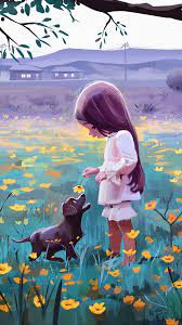 Aoi ogata, anime girls, red, one person, front view, indoors. Wallpaper Girl Dog Flowers Pet Cute Background Cute Wallpapers For Girls 540x960 Wallpaper Teahub Io