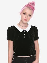 Black And White Crop Top For Girls Black White Collar Short Sleeve Girls Crop Top Girls Crop Tops Tops Crop Tops