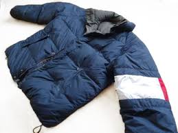 Vintage 90s Tommy Hilfiger Reversible Goose Down Filled Puffer Jacket Big Logo Color Block Blue White Red Size L By Vapeovi Tommy Hilfiger Logo Color Tommy