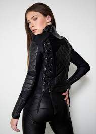 Womens Corset Black Quilted Motorcycle Jacket Fashion Leather Jacket Black Corset