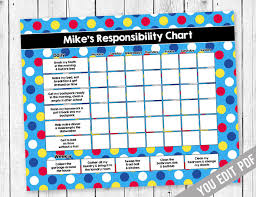 Chore Chart For Kids Reward Chart Responsibility Chart Allowance Chore Chart Behavior Chart Kids Chore Chart Printable You Edit Pdf