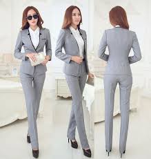 New Elegant Grey 2015 Autumn Winter Business Women Suits Jackets And Pants Formal Pantsuits Female Traje Ejecutivo Mujer Trajes Casuales Trajes De Vestir Mujer