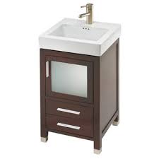 This gorgeous vanity has amazing details that were, unfortunately, getting lost in the dark mahogany stain. Bathroom Vanities Chelsea 18 One Door With Frosted Glass And Two Bottom Drawers Vanity For New City Sink In Dark Cherry By Empire Industries Kitchensource Com
