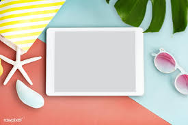 Download Premium Psd Of Tablet With A Summer Themed Background 5437 Web Design Resources Images Of Summer Summer Backgrounds