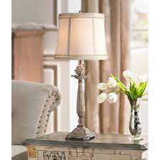 A classic piece with a lovely blue velvet shade. Regency Hill Shabby Chic Table Lamp Antique White Washed Petite Artichoke Beige Fabric Bell Shade For Living Room Family Bedroom Walmart Com Walmart Com
