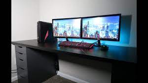 White ikea linnmon gaming desk setup with a custom monitor riser ! Ikea Gamer Desk Build Youtube