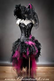 Size Medium Hot Pink And Black Feather Burlesque Corset Witch Costume With Hat Ready To Ship Burlesque Corset Dresses Costumes