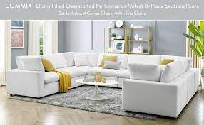 Made for sprawling out or curling up, commix beckons you and guests to sit and stay a while. Amazon Com Modway Commix Down Filled Overstuffed Performance Velvet 8 Piece Sectional Sofa In White Furniture Decor