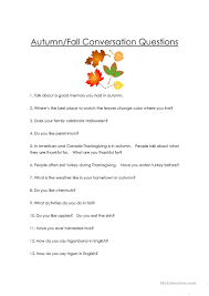Select the correct answer for each quiz question. Autumn Fall Conversation Questions English Esl Worksheets For Distance Learning And Physical Classrooms