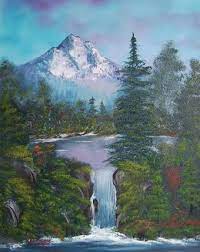 wasserfall mit berg ol auf leinwand landschaftsbilder by daninas kunst werkstatt sie haben viel stre wasserfall malerei landschaftsbilder landschaften malen