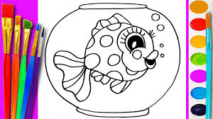 Gold fish and starfish on the ocean floor, including coral. How To Draw Gold Fish Coloring Page Cute Fishes For Kids To Learn Painting Youtube
