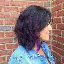 Black And Purple Ombre Hair Medium Length Medium Length Black Hairstyle With Purple Highlights Hair Styles Hair Color For Black Hair Purple Hair Highlights