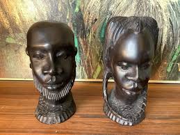 Hand-carved Ebony Wood African Tribal Couple Statues, Vintage Home Decor,  African Art Gift