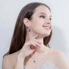 CWWZircons Donne di Modo di Amore Regalo Dark Blue Cubic Zirconia a Forma  di Cuore Pendente Della Collana e Orecchini Insieme Dei Monili Delle  Signore T272