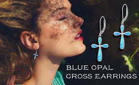 Amazon.com: YAFEINI Opal Cross Earrings for Women Sterling silver Cross  Dangle Leverback Earrings Jewelry (blue opal): Clothing, Shoes & Jewelry