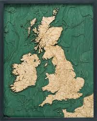 United Kingdom 3 D Nautical Wood Chart 24 5 X 31
