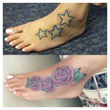 Before And After Cover Up Tattoo On Foot Roses Rose Tattoo Coverup Foot Tattoos Cover Up Tattoos Cover Tattoo