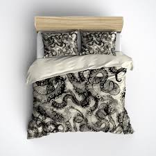 Black And Cream Bedding Set Light Black Watercolor Octopus Bedding Cream With Images Octopus Bedding Bedding Sets Bedding Master Bedroom