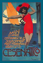 Cesenatico Woman In Red By Roberto Franzoni Art Print Vintage Travel Posters Vintage Travel Travel Posters