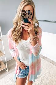 Take Care Color Block Cardigan Peach Pink Blue Color Block Cardigan Fashion Outfits Summer Outfit Inspiration