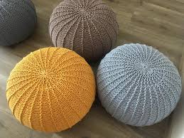 Knitted footstool pouf, large blue knitted pouf ottoman, blue home decor, knitted pouffe ottoman, bl. 32 Creative Knit Pouf Patterns The Funky Stitch