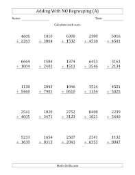 The 4 Digit Plus 4 Digit Addition With No Regrouping A Math Worksheet From The Addition Worksh Decimals Worksheets Subtraction Worksheets Addition Worksheets