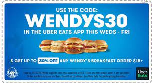Wendy S Offers 30 Off Any Breakfast Order Of 15 Or More Via Uber Eats October 14 16 2020 Fast Food Items Eat Breakfast Menu