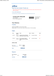 Jetblue Itinerary Print