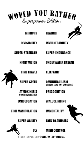 Geek Fantasy Template Would You Rather Superpower Edition Getting To Know Someone This Or That Questions Would You Rather Questions
