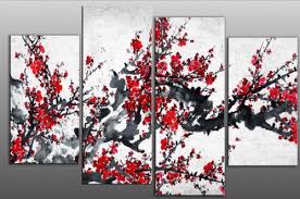 Black And White Split Canvas Prints Red Chinese Blossom Tree Split Panel Canvas Wall Art Red Wall Art Large Canvas Wall Art Asian Home Decor