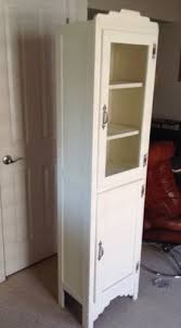 Vintage 40s Wood Kitchen Cabinet Shelves Free Standing Small Space Antique White Ebay Pantry Cabinet Free Standing Wood Kitchen Cabinets Shabby Chic Bathroom