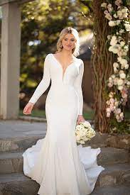 Modern Wedding Dress Idea Long Sleeve Wedding Dress With V Neckline Style D2 Sleek Wedding Dress Essense Of Australia Wedding Dresses Wedding Dress Sleeves