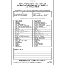 Before you consider finalizing your preventive maintenance checklist, carefully decide which maintenance and inspection activities. Forklift Operator Daily Checklist 25 Pk Bilingual Book Format 2 Ply Carbonless 5 5 X 8 5 31 Sets Of Forms Per Book Safety Maintenance Forklift Checklist Inspection Book J J Keller