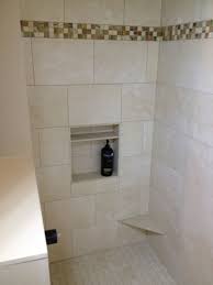 Shower With Accent Border Niche And Foot Rest For Shaving Foot Rest Marble Shower Walls Built In Shower Shelf