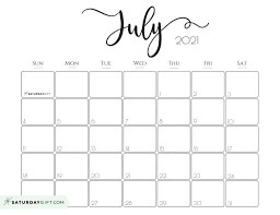 Free printable july 2021 calendars. Cute Free Printable July 2021 Calendar Saturdaygift