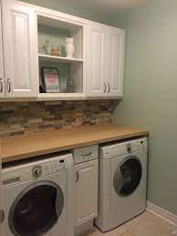 Laundry Room Reno Bamboo Countertop Stone Backsplash And Cupboards All From Lowes Custom Built She Bamboo Countertop Pantry Laundry Room Stone Backsplash