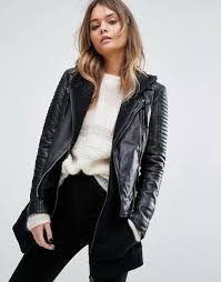 Goosecraft Bottom Zip Detail Biker Jacket Black Biker Jacket Coats For Women Leather Jackets Women