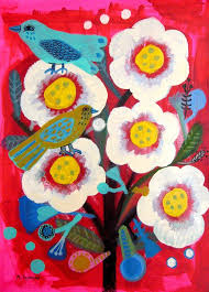 Art Print Flowers Bohemian Flower Folk Funky Naive Floral Painting Mexican Flower Art Painting Folk Art Flowers Folk Art Painting